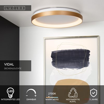 Lucide VIDAL - Deckenleuchte - Ø 48 cm - LED Dim. - 1x38W 2700K - Mattes Gold / Messing